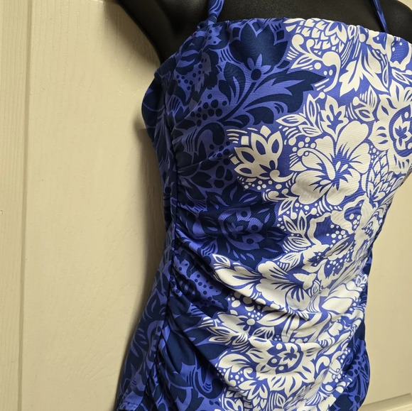 Ralph Lauren Blue Floral Underwire Tummy Control Bandeau Removeable One Piece 14 - Picture 12 of 16